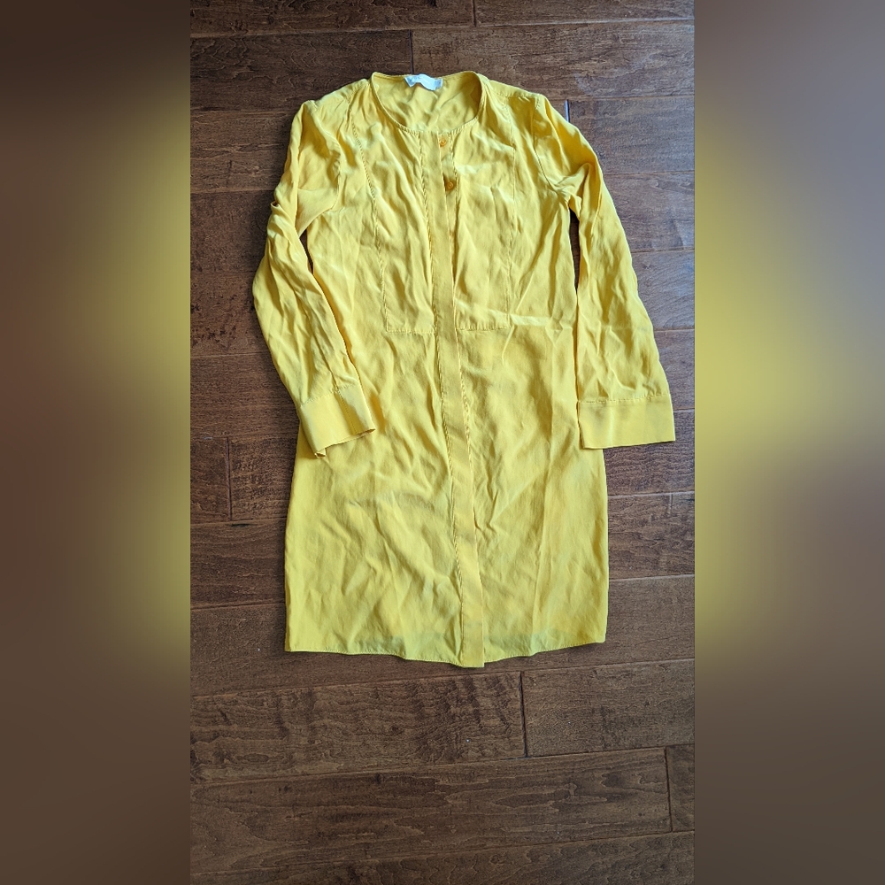 Tory Burch 100% Silk Golden Yellow Button Sheath Dress